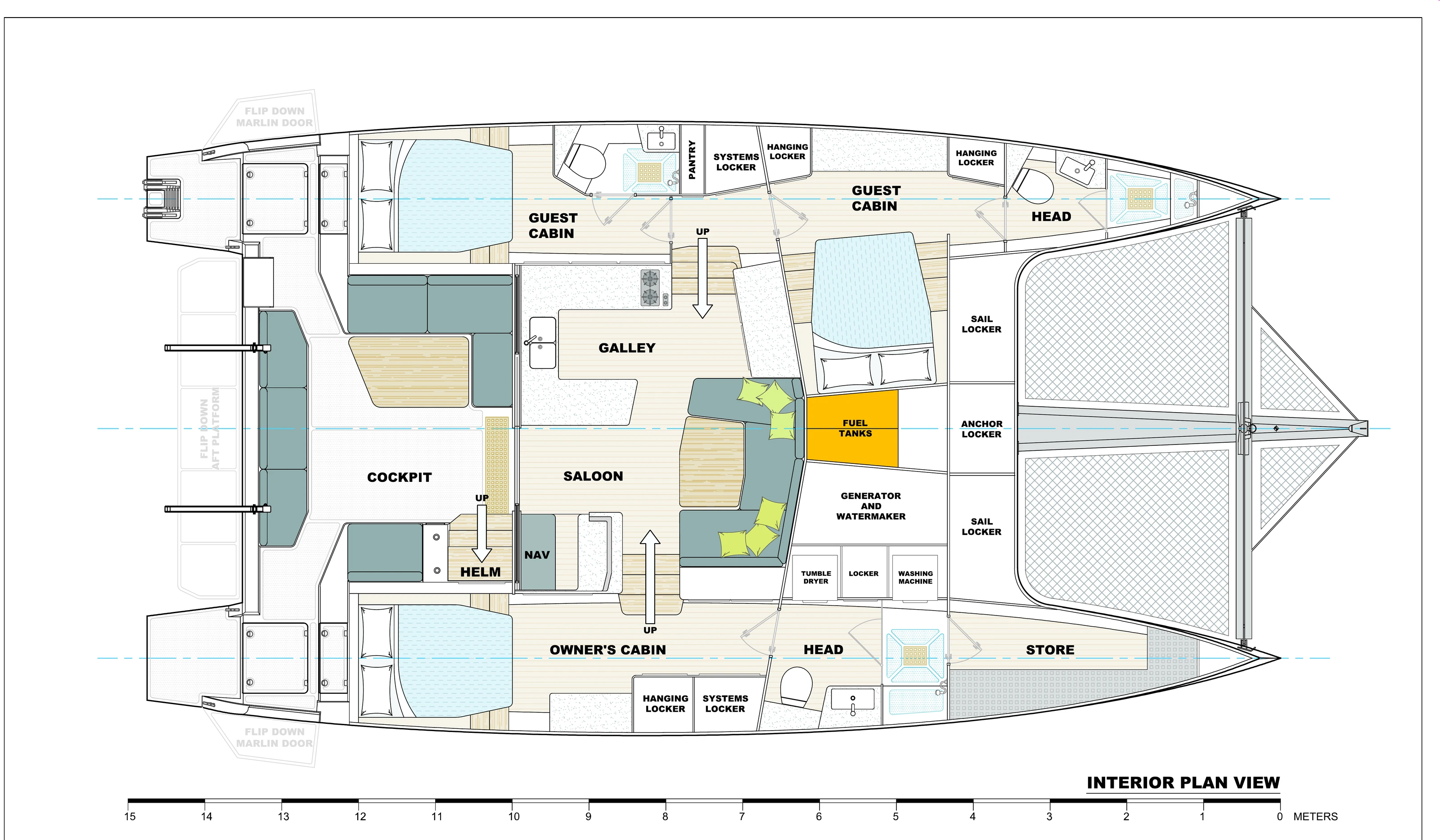 Vision 484 — Three Cabins - Owner's Version accommodation plan